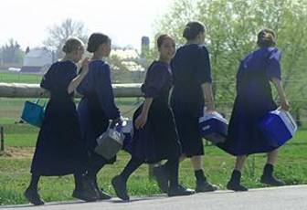 Amish girls walking to school