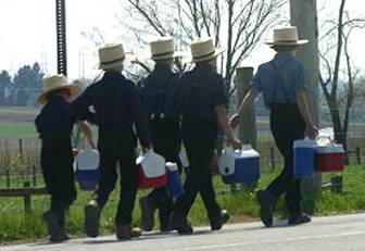 Amish boys walking to school